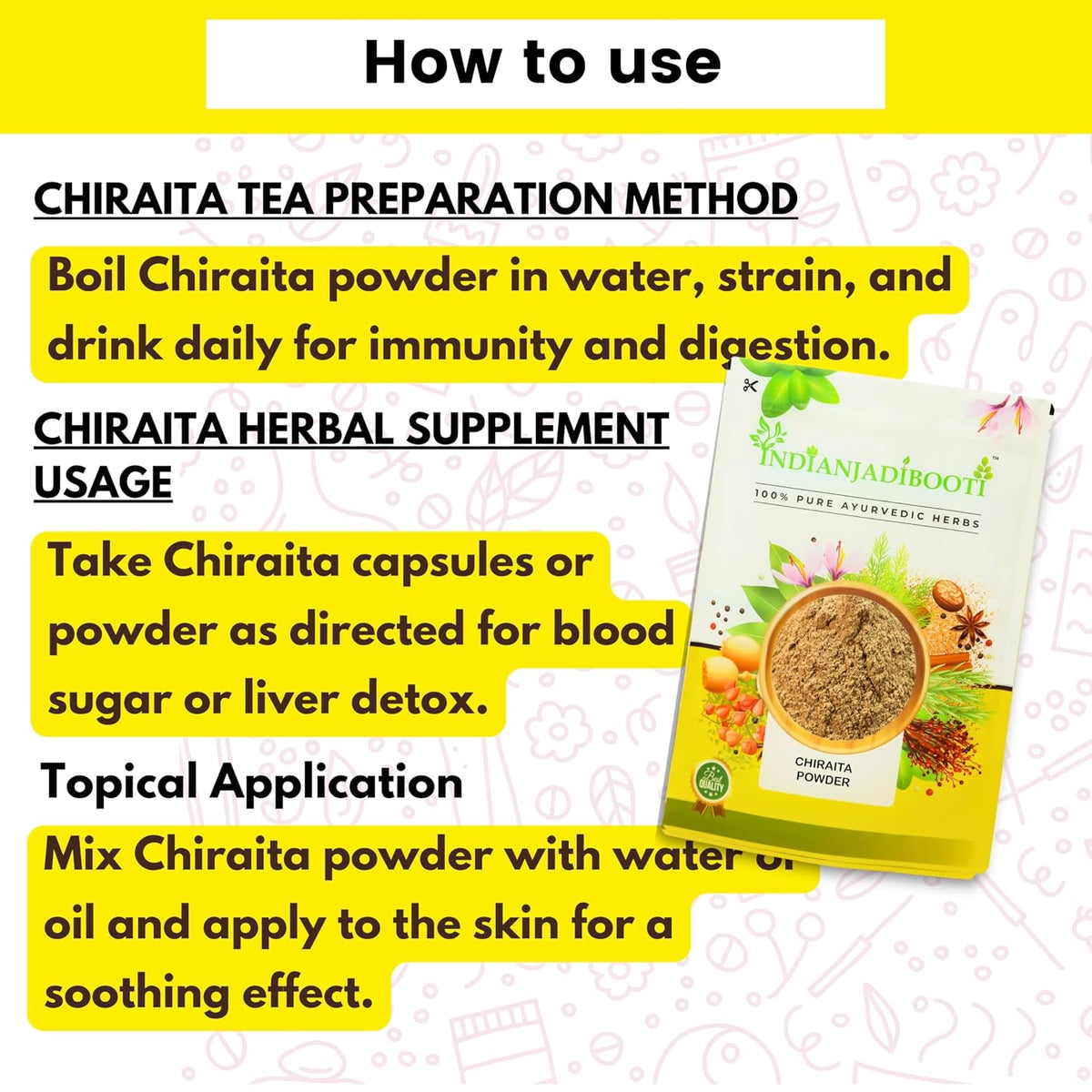 IndianJadiBooti Chiraita Asli Powder | Chirayata | (900 Grams)