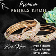 NMII Latest Metal Pearls Moti Bangles Kada Set For Women & Girls | Stylish Girl's Bangles Bracelet | Metal Bangles | Kada For Women | Bangles For Wedding, Party, Festive, Occasion Wear- Set of 2 Kada
