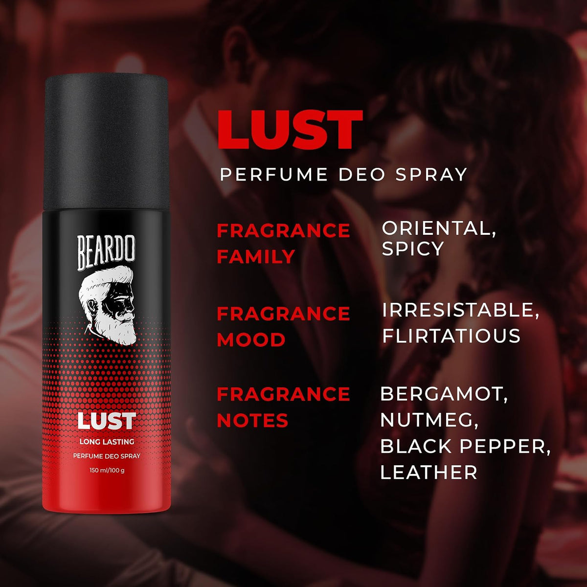 BEARDO PERFUME DEO SPRAY - Lust, 150ml | Get compliments with Long lasting Aromatic, Fougere Deodorant Brand | Ideal gift for Men | Christmas gift for men | Gift For Friends | Gift for men