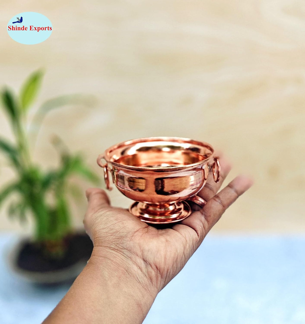 SHINDE EXPORTS Small Pure Copper puja Pot tamba Kalash Decorative panchamrutham Bowl for gangajal Water Vessel for Home Pooja (10cm 100gms)