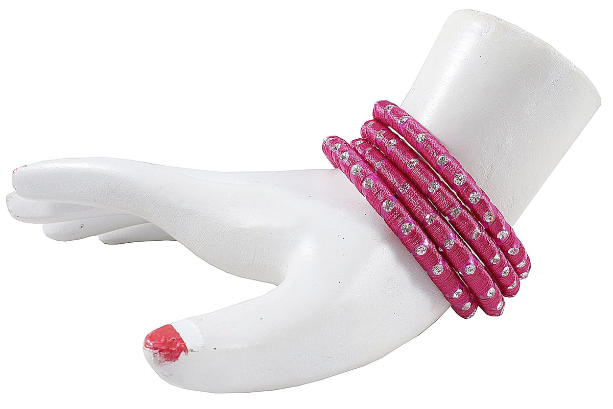 NMII Glass With Silk Thread and Zircon Gemstone Studded Worked Kada Set For Women and Girls