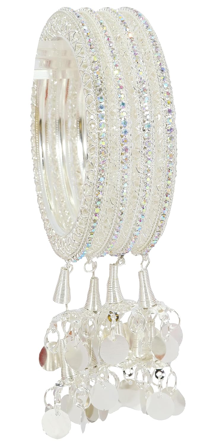 NMII Alloy Metal Latkan Bangles Set For Girls and Women Studded Pearls and Zircon Stone | Latkan Bangles | Metal bangles | Women's Bangles | (Pack of 4)