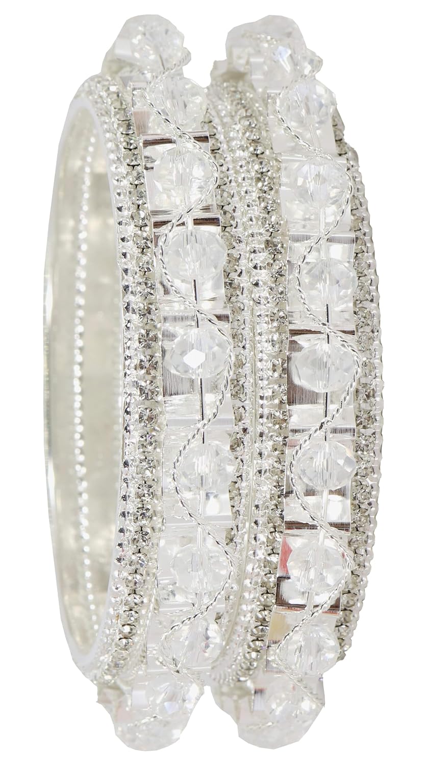 NMII Alloy Metal Pearls & Diamond Stone Traditional Bangles Set For Women & Girls | Designer Bridal, Fancy Party, Wedding, Occasion Jewellery | Bangles Kada For Women Stylish | Set of 2