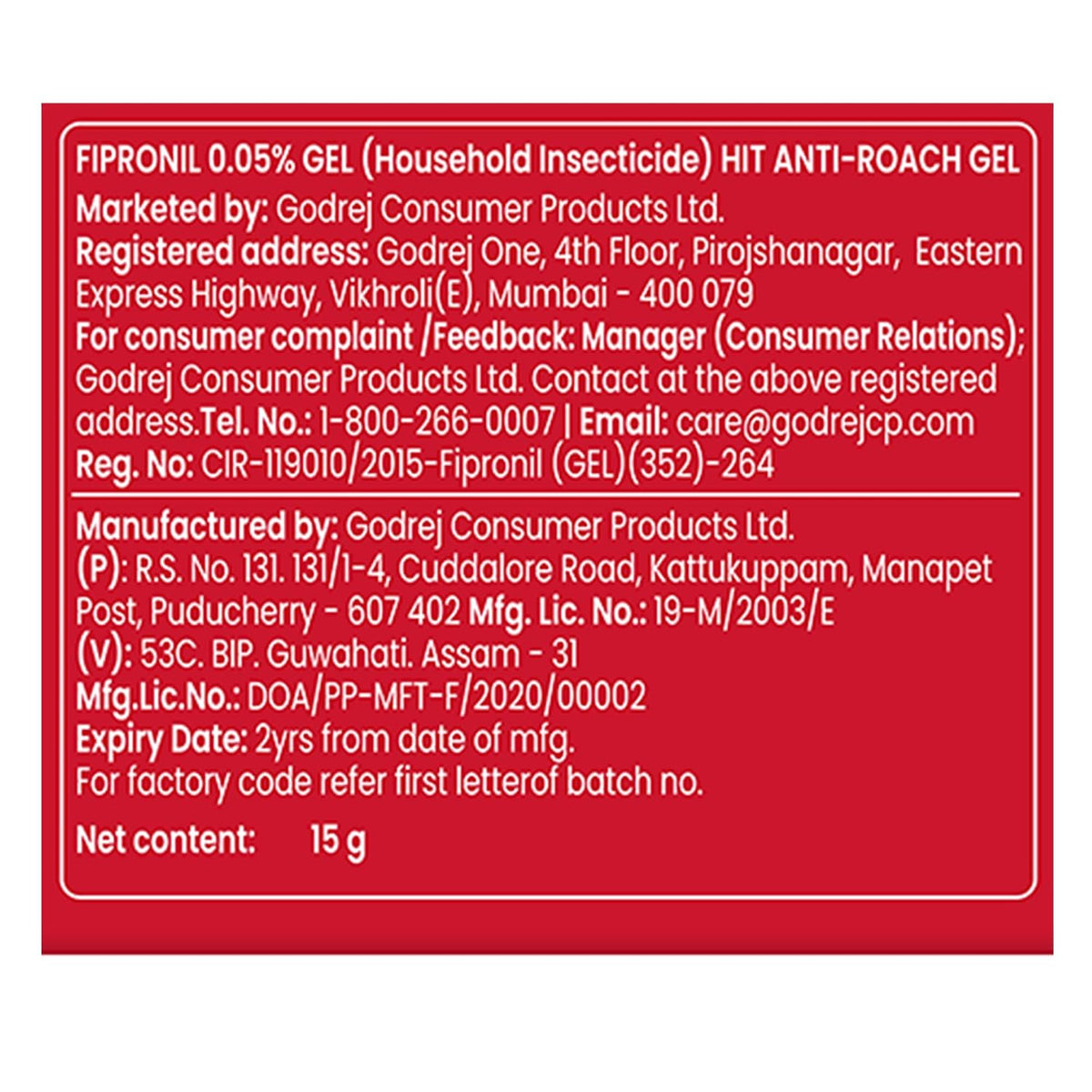 Hit Anti Roach Gel - Cockroach Killer (15G) | Kitchen Safe | Odourless | Fast And Convenient