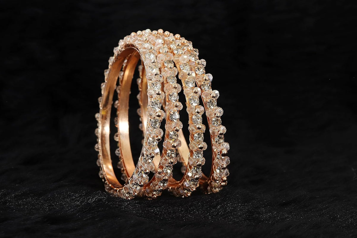 NMII Alloy Metal Bangles Set For Girls and Women Studded American Diamond and Pearls | Diamond Bangles | Metal bangles | Women's Bangle - Pack Of 4 Kada