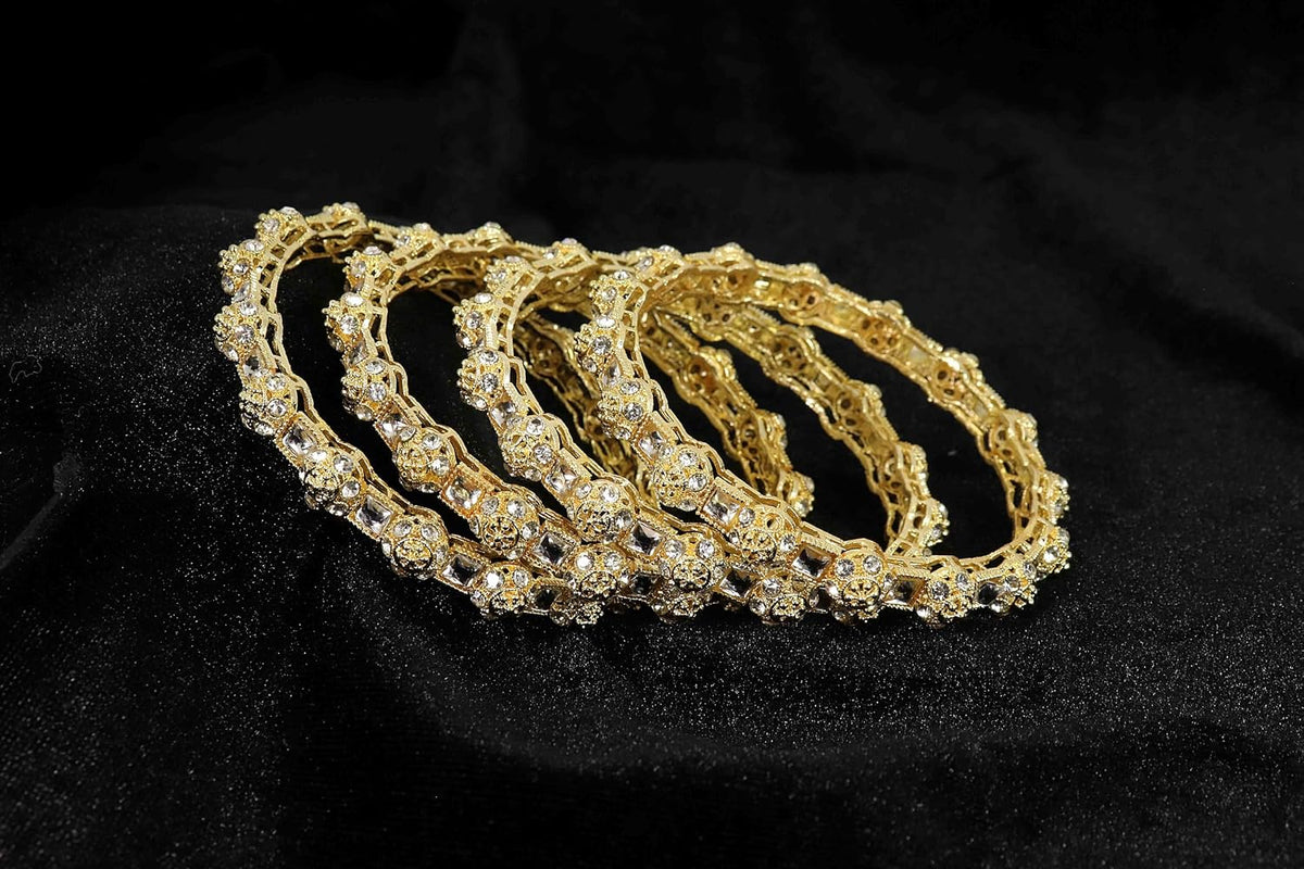 NMII Traditional Alloy Metal with Zircon Gemstone & Kundan Stone Bangles Set For Women & Girls | Rajwadi Bangles | AD Bangle | Fancy Kada Set | Kangan For Wedding, Party & Occasion - Set of 4
