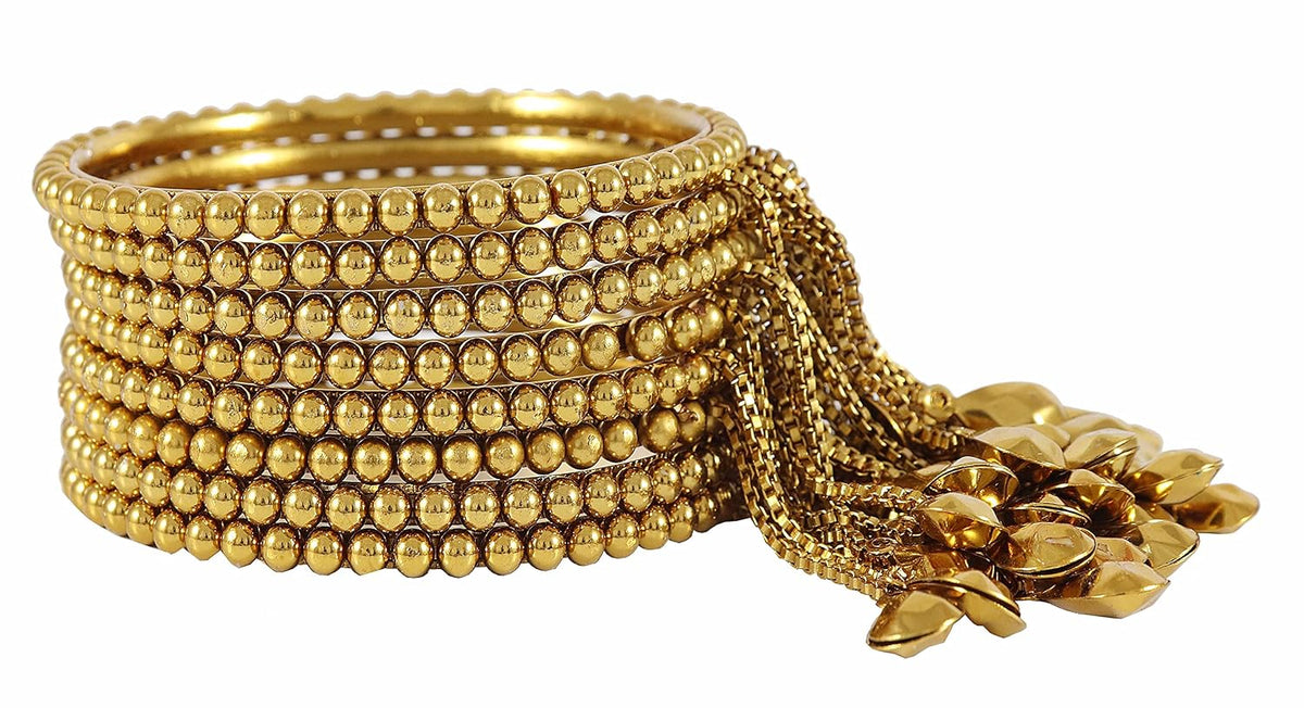 NMII No-Precious Metal with Ball Chain Linked Glossy Finished Latkan Kada/Bangle Set For Women and Girls