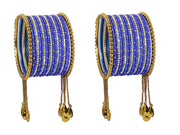 NMII Non-Precious Metal with Base Metal Zari Dotted and Rainbow Zircon Gemstone Studded Glossy Finished Kaleere Type Latkan Bangle set for Women and Girls