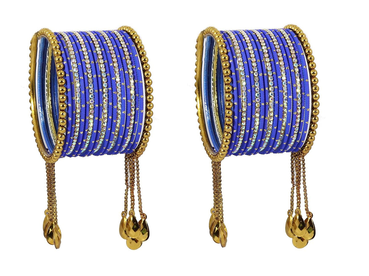 NMII Non-Precious Metal with Base Metal Zari Dotted and Rainbow Zircon Gemstone Studded Glossy Finished Kaleere Type Latkan Bangle set for Women and Girls