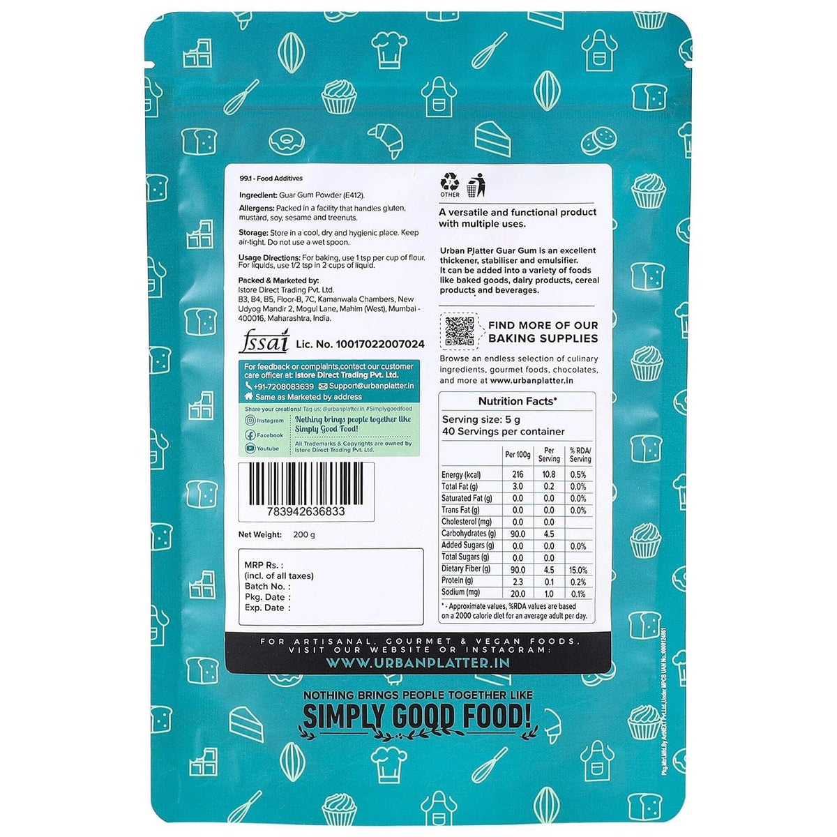 Urban Platter Guar Gum Powder - 200 Grams, 200 g