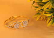 NMII Designer Gold Plated Bracelet for Women & Girls Studded with Shiny Zircon Stones & Dual Round Design | Trendy Kada Bracelet | Cuff Set | Gift For Birthday, Wedding & Festivals - Set Of 1 (Gold)