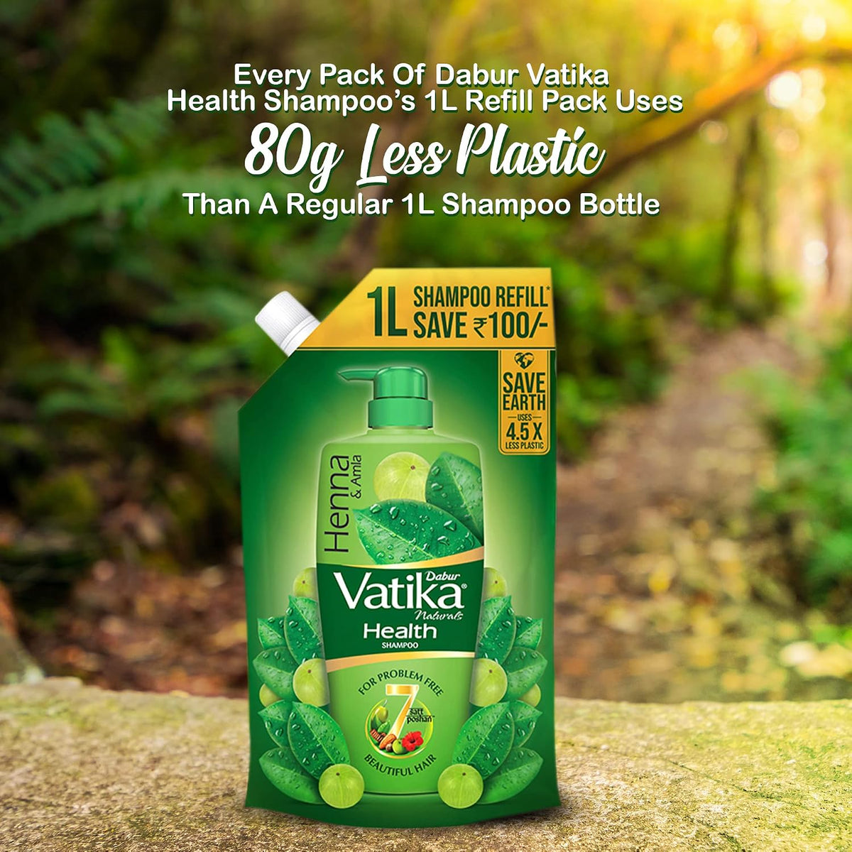 Dabur Vatika Health Shampoo - 1L (Refill Pouch) | With 7 natural ingredients | For Smooth, Shiny & Nourished Hair | Repairs Hair damage, Controls Frizz | For All Hair Types | Goodness of Henna & Amla