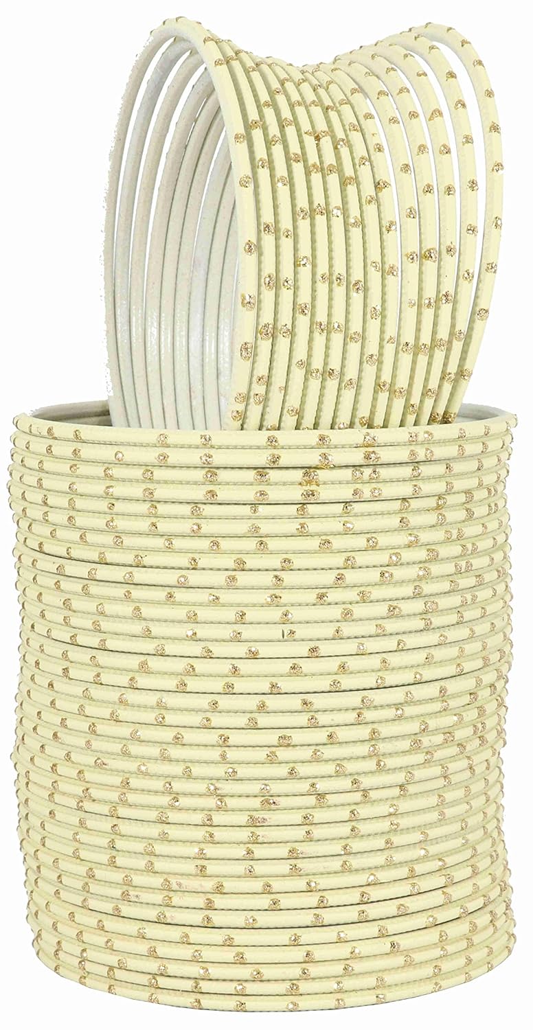 NMII Glossy Metal Bangle Set for Women & Girls on Wedding (Cream-2.4)
