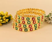 NMII Viral Gold Tone Kada for Women & Girls with Red & Green Stone Pattern | Traditional Kada For Wedding Festival Party | Metal Kangan's Karwa Chauth Diwali Gift | Beautiful Ethnic Jewelry - Set of 4