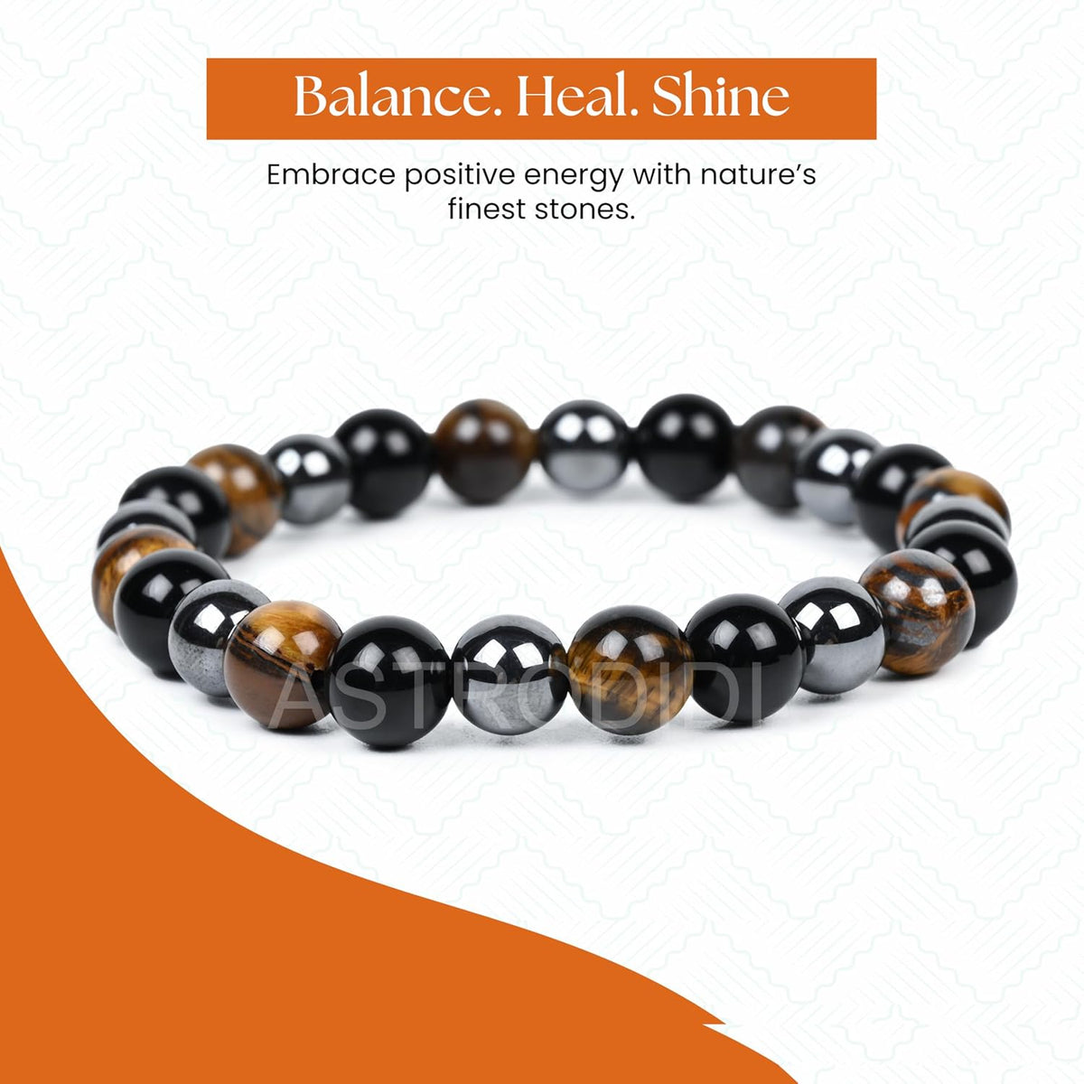 ASTRODIDI Natural Certified Triple Protection Stone Bracelet | Combination of Tiger Eye, Hematite & Black Obsidian Gemstone for Power, Protection and Good Luck | Reiki Feng-Shui Healing Crystal Stone