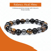 ASTRODIDI Natural Certified Triple Protection Stone Bracelet | Combination of Tiger Eye, Hematite & Black Obsidian Gemstone for Power, Protection and Good Luck | Reiki Feng-Shui Healing Crystal Stone