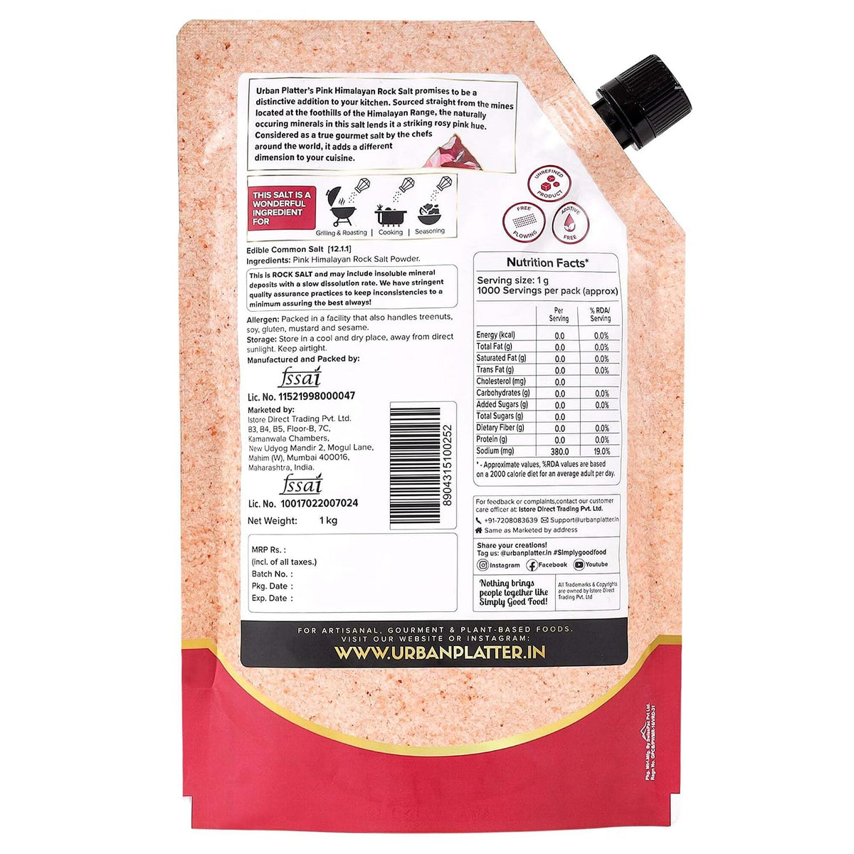 Urban Platter Pink Himalayan Rock Salt Powder, 1Kg