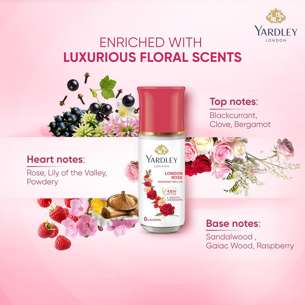 Yardley London London Rose Roll On Deodorant for Women 65ml