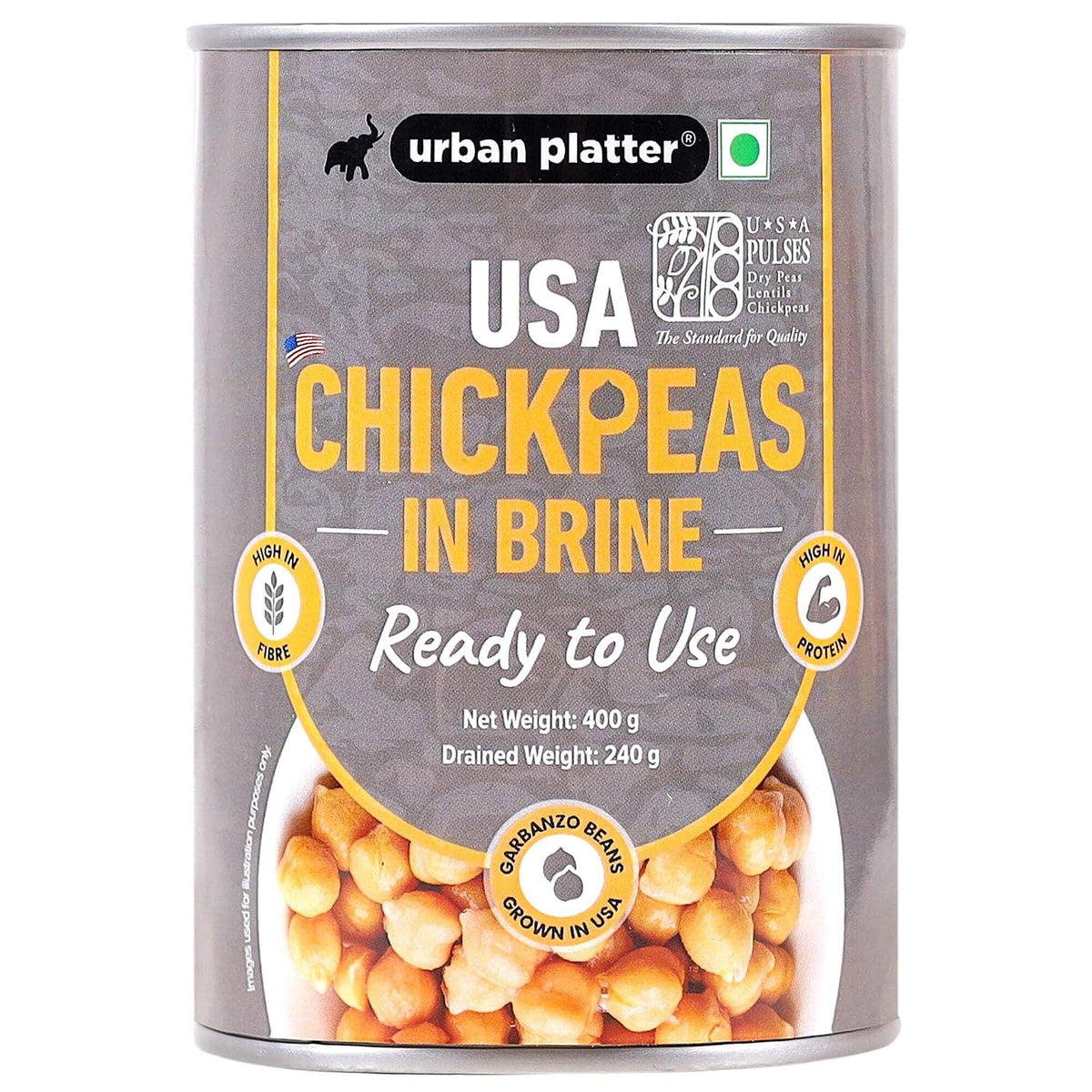 Urban Platter USA Chickpeas in Brine, 400g (Ready to Use | Drained Weight 240g | Garbanzo Beans | Perfect for Curries, Salads, Dips and More)