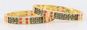NMII Non-Precious Metal Base Metal with Ruby Or Zircon Gemstone Studded worked Glossy Finished Kada Set For Women and Girls