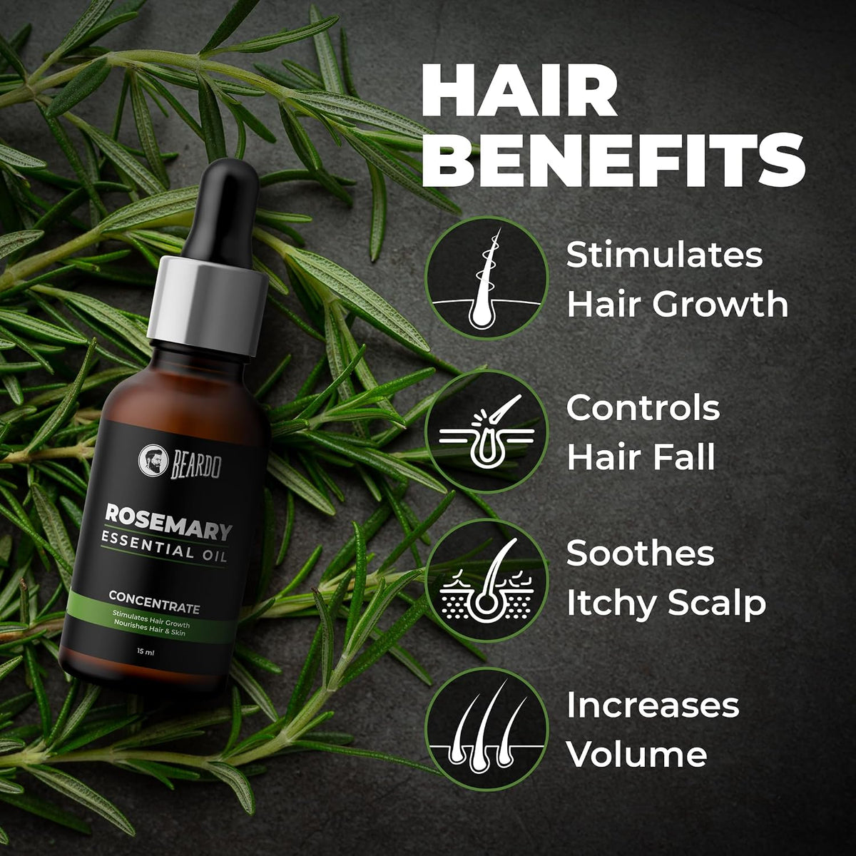 Beardo Rosemary Essential Oil, 15 ml & Derma Roller For Hair Growth 0.5 mm with 540 Chromium Needles | for Hair Growth, Hair fall and Regrowth | Skin Nourishment | 100% Natural | Aroma Oil