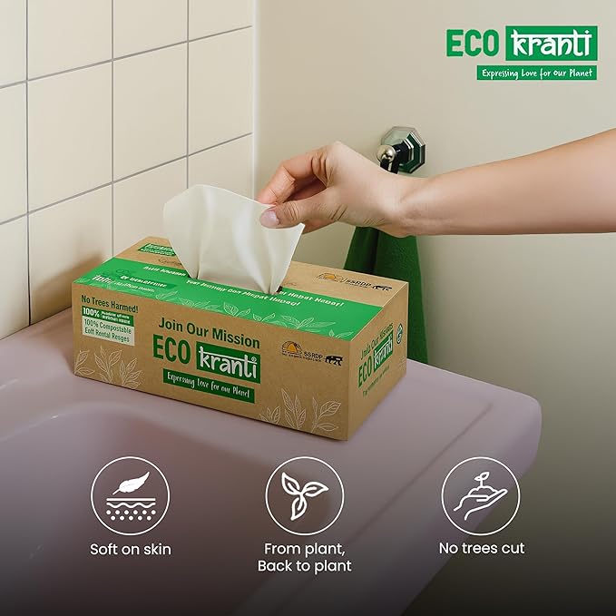 Sri Sri Tattva Eco Kranti - Facial Tissue Paper Box | 100 Pulls x 3 Packs | 100% Natural Bagasse | Biodegradable, Compostable