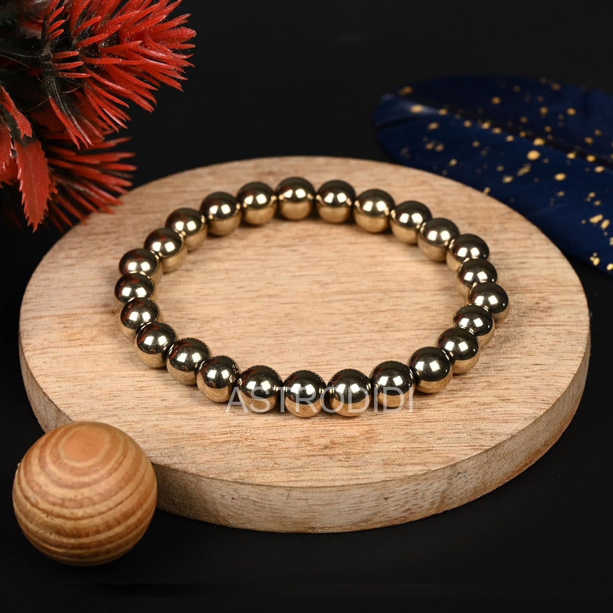 Astrodidi Natural Certified Golden Pyrite Stone Bracelet to draw in Prosperity, Wealth, Success, Money and Positive Energy | Original Reiki Feng-Shui Healing Crystal Gemstone Bracelet for Men and Women