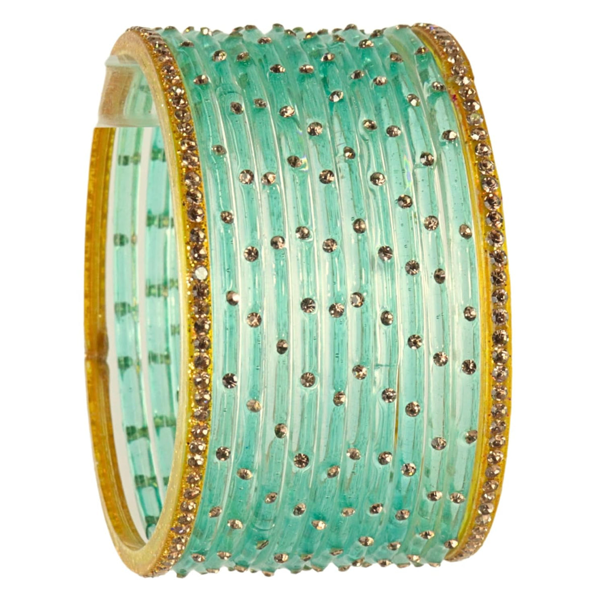 NMII Stylish Glass Bangles Set For Women & Girls With Studded Golden Gemstones | Bangle Set For Women | Crystal Glass Bangle Wedding, Daily, Festive - Set Of 24