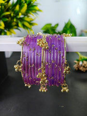 NMII Viral Multi Colour Glass Bangles with Golden Ghungroo Charms & Stone Work For Women & Girls | Fancy Designer Glass Bangle | Traditional Chudi | Kanch Ki Churi | Stylish Ghungroo Bangle For Women