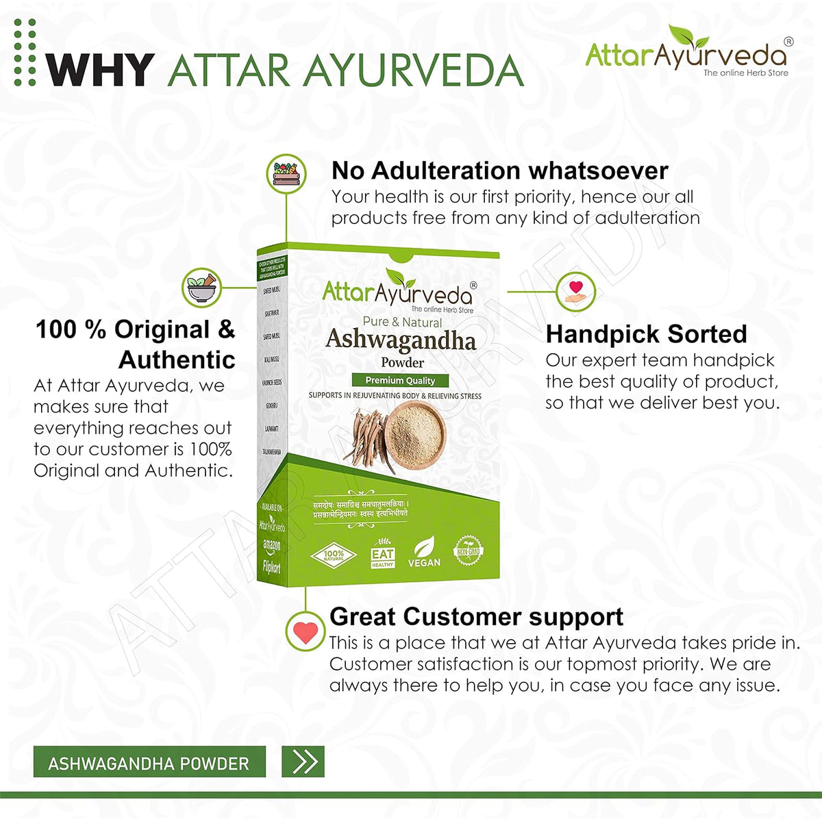 Attar Ayurveda Ashwagandha powder (100g) | Withania Somnifera | Helps fight anxiety and Stress and Improving vigor and vitality