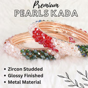 NMII Alloy Metal Stylish Fancy Pearls Bangles Bracelet Set For Women & Girls | Trending Metal Bangles | Women Bangles | Pearls Kada Set For Women | Bangles Set Wedding, Party, Daily- Pack of 2 Bangle