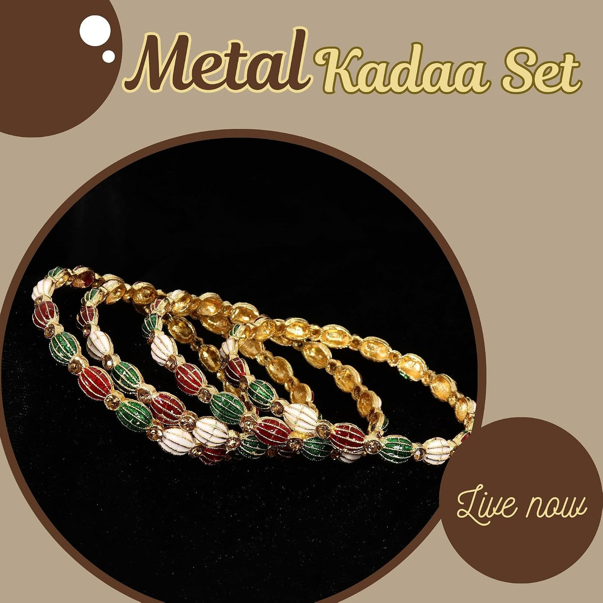 NMII Traditional Gold Plated Metal Bangles Set For Women & Girls with Zircon Stone | Fancy Rajwadi Kada Bangles | Women's Bangles For Wedding, Party, Festive, Occasion Wear- Set of 4 Bangle