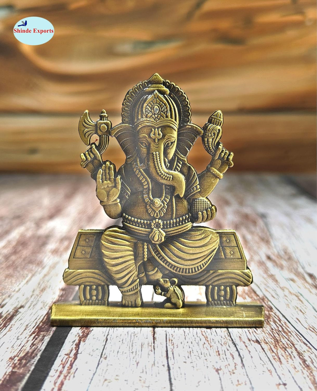 SHINDE EXPORTS Brass Ganesha Idol, Small Ganpati Murti Statue for Car Dashboard, Home, Office Table (Bronze)