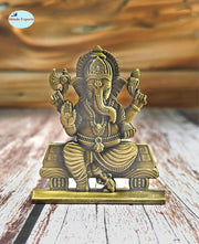 SHINDE EXPORTS Brass Ganesha Idol, Small Ganpati Murti Statue for Car Dashboard, Home, Office Table (Bronze)