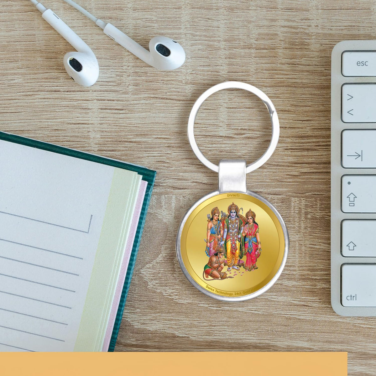 DIVINITI 24K Gold Plated Key Chain with Metallic Ring|Key Chains For Premium Gift All Vehicles Car Bike Scooty|Durable Key Ring For Men Women and Kids