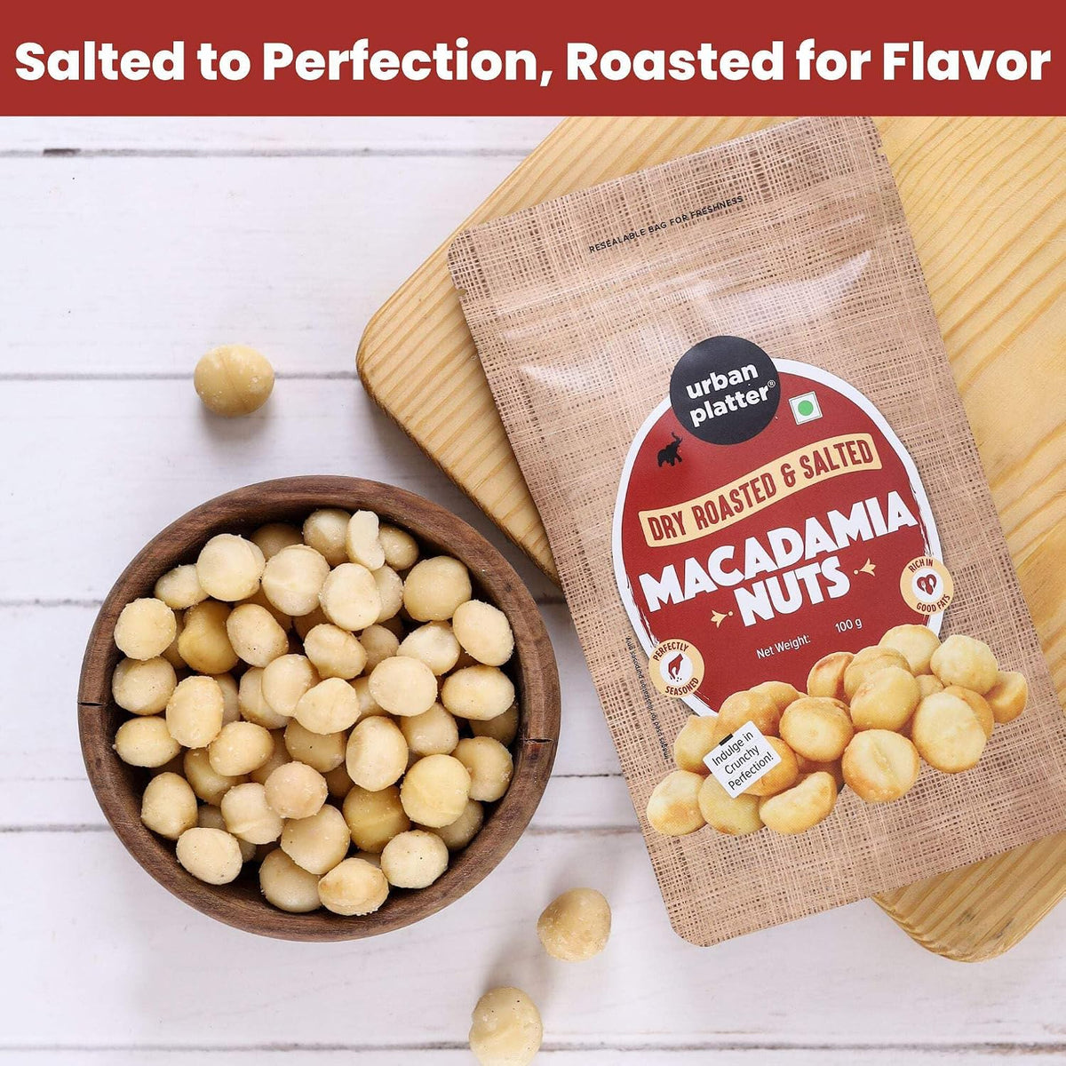Urban Platter Roasted Salted Macadamia Nuts, 100g (Crunchy | Guilt-Free Snacking | Salted to Perfection)