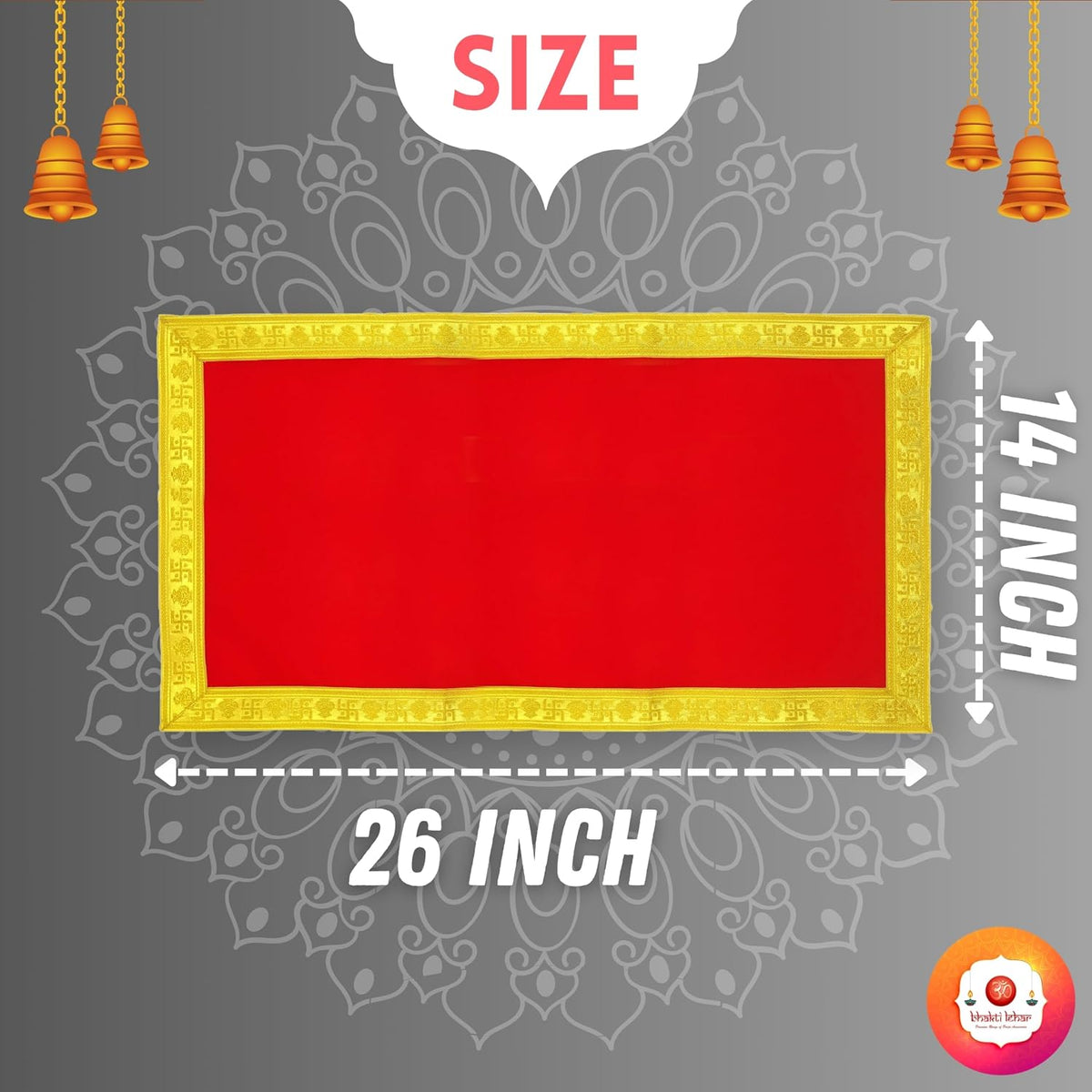 Bhakti Lehar Velvet Long Plain Altar God Idols Pooja Aasan Cloth for Home Mandir, Temple and Pooja Ghar (Red, 14 x 26 Inch) -Pack of 2, Wood