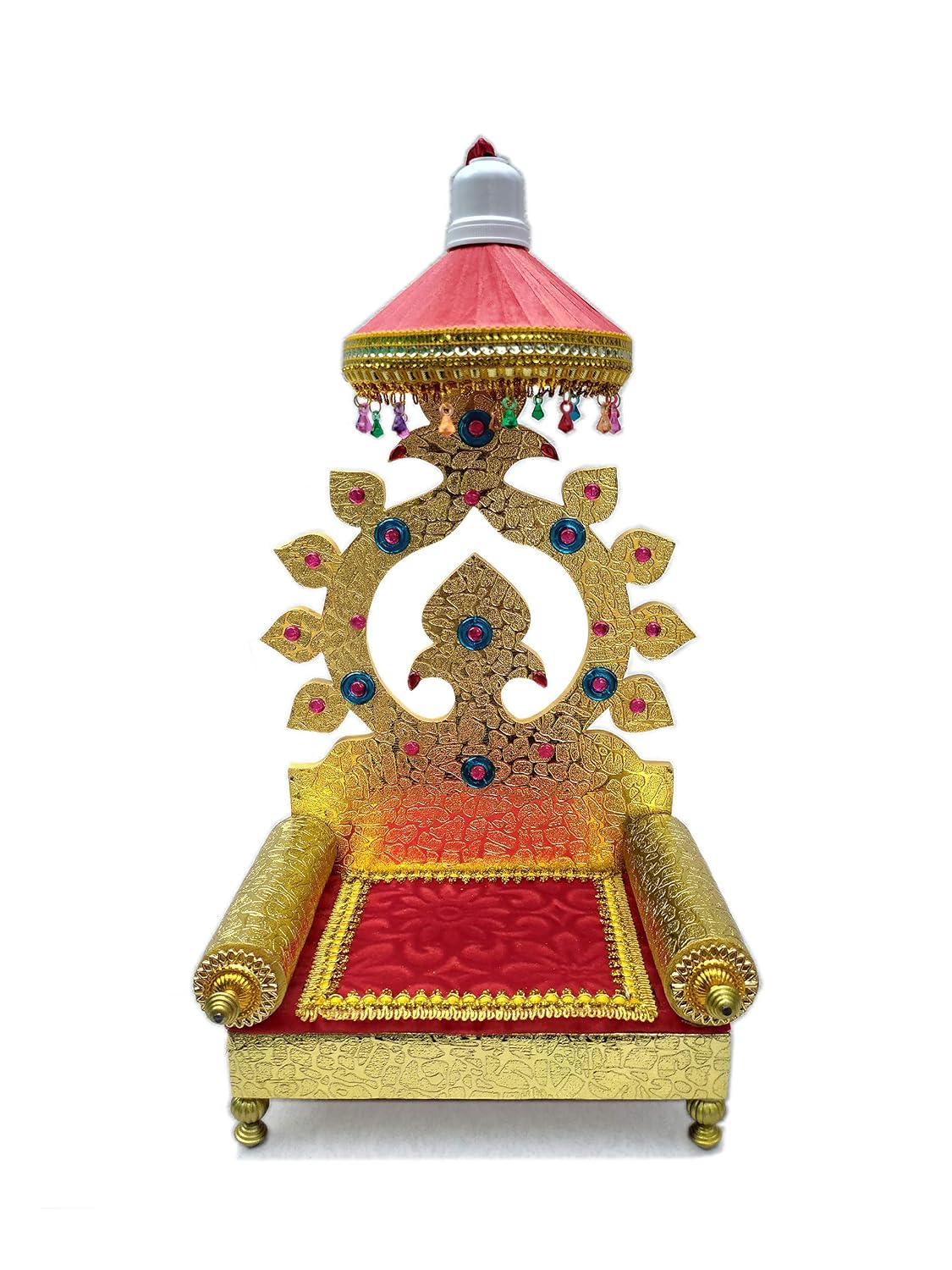 SHINDE EXPORTS Wooden Singhasan Throne with Umbrella/chatra and Light for god laddu Gopal Lord Thakur Pooja (13 inches)
