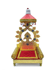 SHINDE EXPORTS Wooden Singhasan Throne with Umbrella/chatra and Light for god laddu Gopal Lord Thakur Pooja (13 inches)