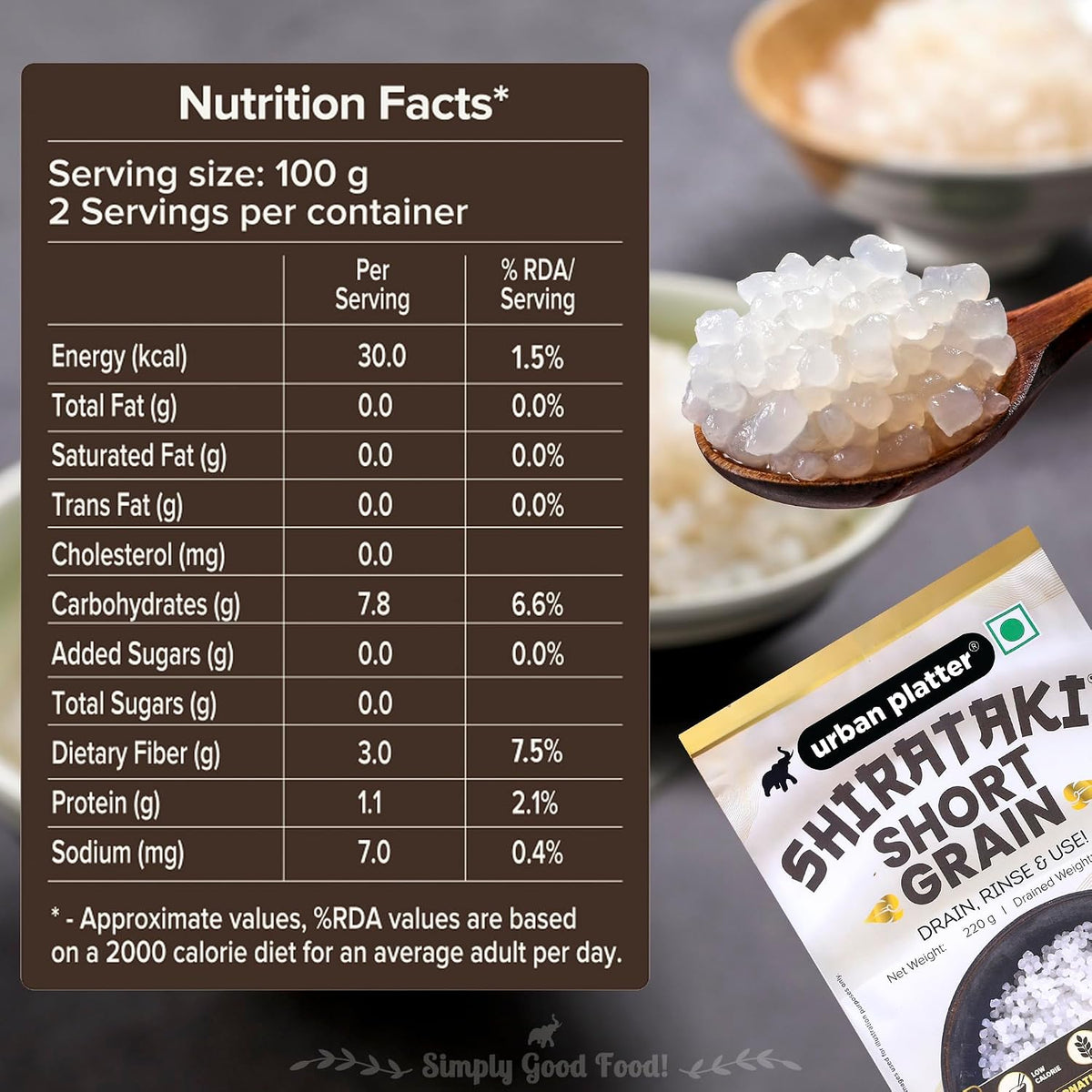 Urban Platter Shirataki Short-Grain Rice, 220 g (Ultra Low-Carb, Low-Calorie, Keto-Friendly, Fat-Free, Gluten-Free Alternative To Rice)