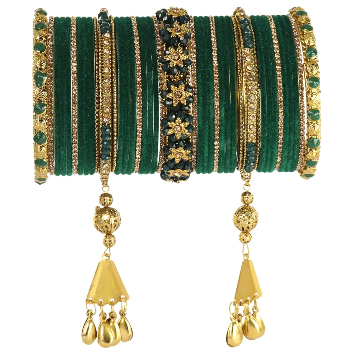 NMII Premium Bridal Velvet Chuda Set Beads & Zircon Stones Studded With Latkan Work For Women & Girls | Punjabi Wedding Chooda Bangles | Ethnic Festival Jewelry | Chuda's Gift - Set Of 82