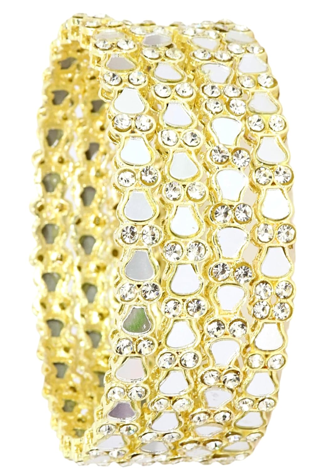 NMII Golden Metal with American Diamond & Mirror Work Bangles Set For Women & Girls | Kundan Mirror Bangles | Gold Plated Bangles | Women's Bangles Bracelet | Diamond Fashion Jewellery-Set of 4