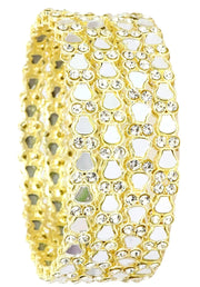NMII Golden Metal with American Diamond & Mirror Work Bangles Set For Women & Girls | Kundan Mirror Bangles | Gold Plated Bangles | Women's Bangles Bracelet | Diamond Fashion Jewellery-Set of 4