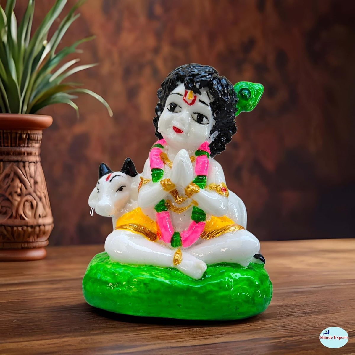 SHINDE EXPORTS Bal Gopal Marble Idol, Baal Krishna Statue, Small, 3 Inches (Multicolor)