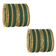 NMII 52 Pcs Velvet Bridal Chuda Set Work With Zircon Stone | Gold Plated Link Chain Chudi | Stone Studded Bangles | Metal Bridal Chuda | Designer Chura For Wedding & Festive