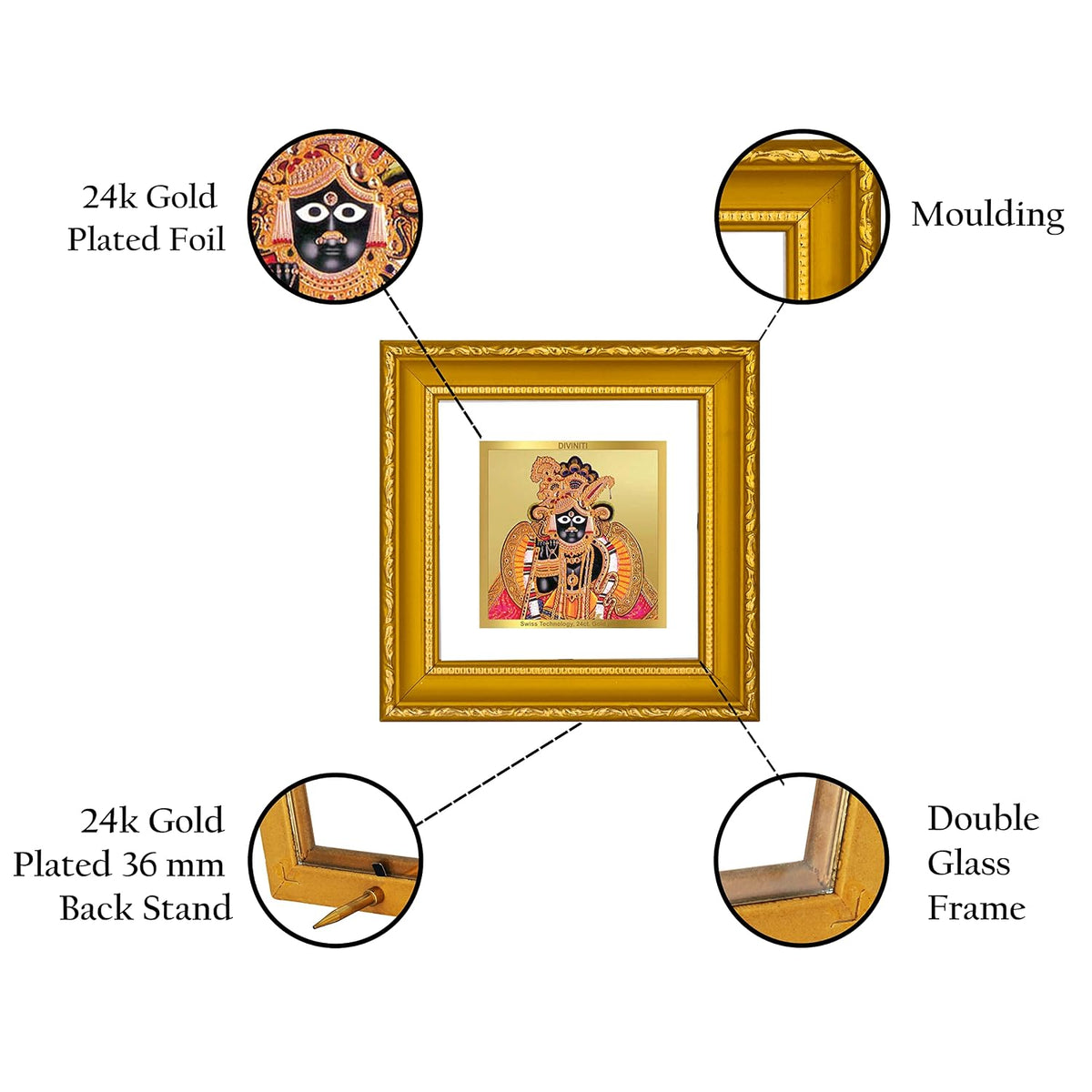 Diviniti Bankey Bihari Gold Plated Wall Photo Frame, Table Décor| DG Frame 101 Size 1A and 24K Gold Plated Foil| Religious Photo Frame Idol For Pooja, Gifts Items (10 CM X 10 CM)