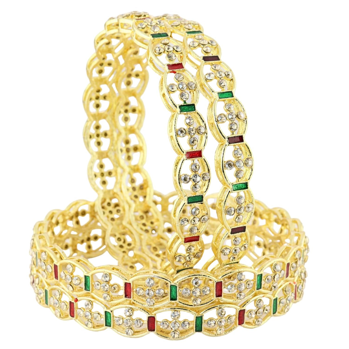 NMII Trendy Gold Plated Alloy Kada Set for Women & Girls with Zircon Stone Design | Bridal Wedding Kada | Anniversary Festival Party Gift | Stylish Designer Kangan | indo western jewelry - Set of 4