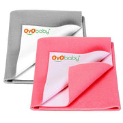 OYO BABY - Waterproof Baby Bed Protector Dry Sheets(Grey + Salmon Rose) & OYO BABY 3-in-1 Fleece Hooded Baby Blanket Wrapper -Pack of 1 (Baby Pink Star Printed)