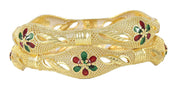 NMII Brass with Zircon Gesmtone and Meenakari Worked Glossy Finished Gold Polished Premium Bangle Kada set For Women and Girls