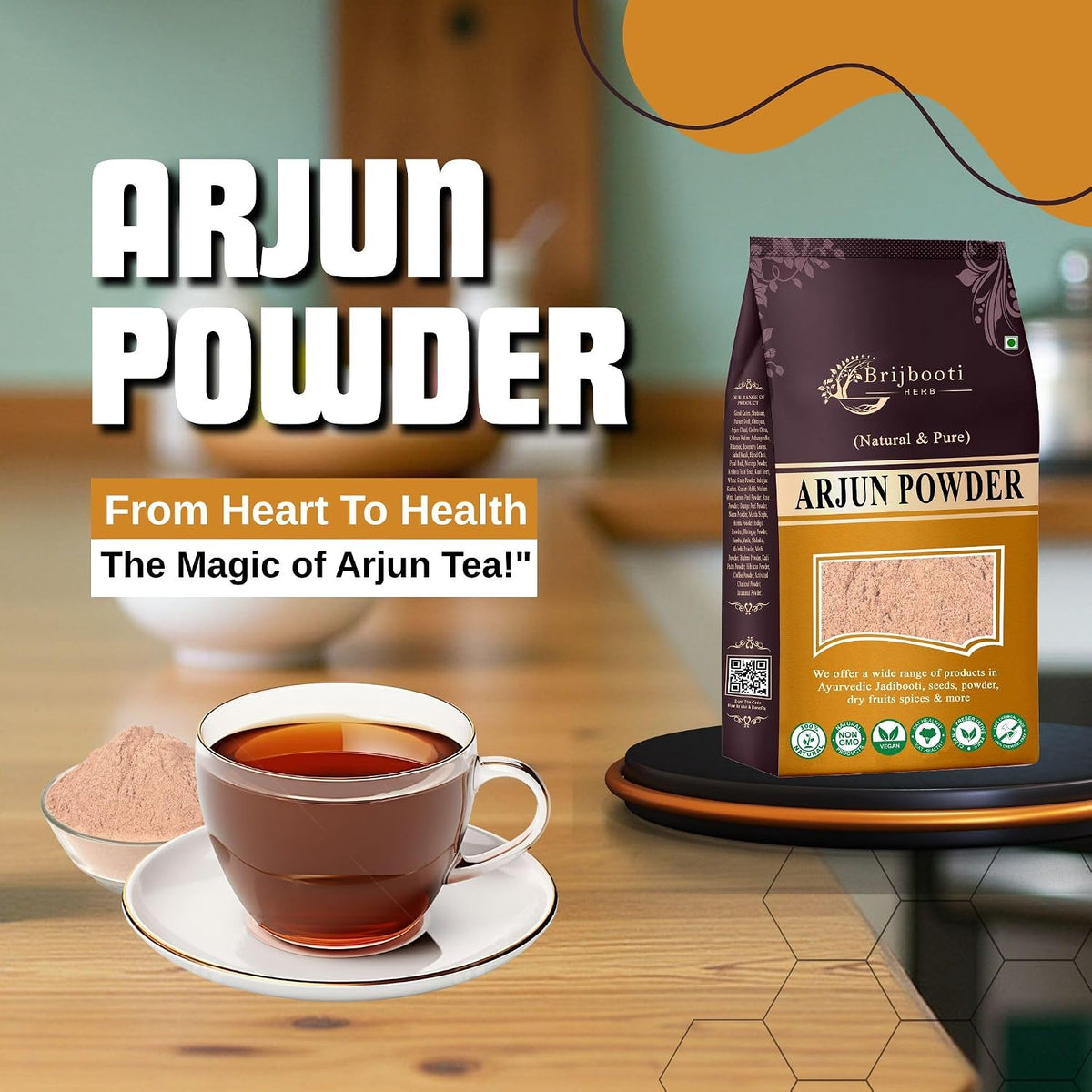 Brijbooti Arjun Ki Chaal Powder 500 Gr - Arjun Chal Tea - Organic Terminalia Arjuna Powder - Support Heart Health | FSSAI, GMP, ISO Certified